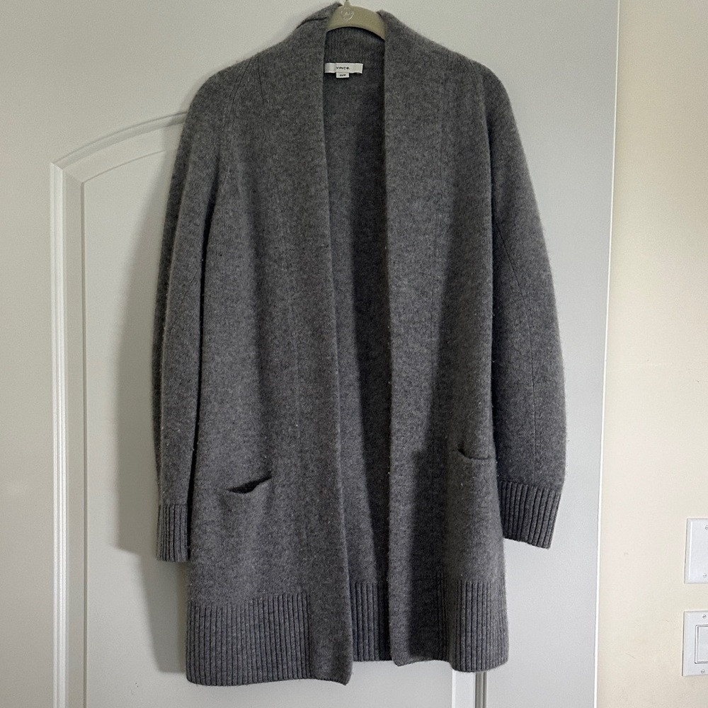 Vince Charcoal Open-Front 100% Cashmere Cardigan